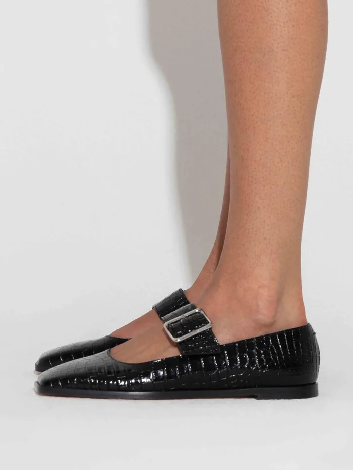 Women Sunny CrocEffect Calfskin Leather MaryJane Flats Aeyde Flats