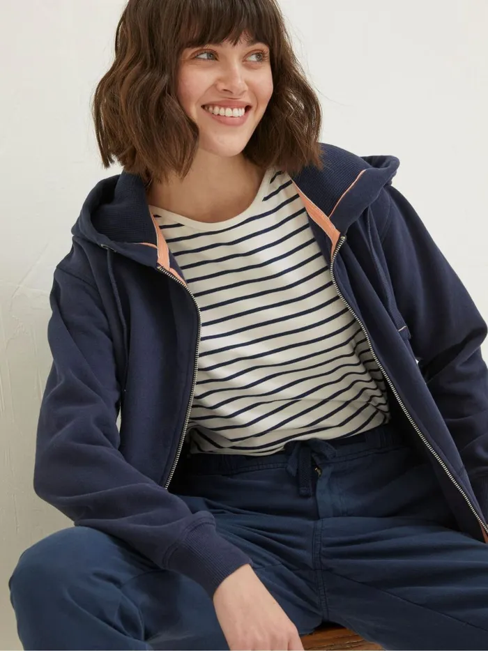 Women Sweatshirts and Hoodies Fat Face Amy Dark Blue Zip Through Hoodie