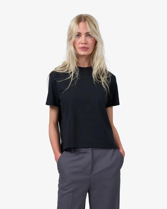 Women TShirts Colorful Standard Organic Boxy Crop Tee Pacific Blue
