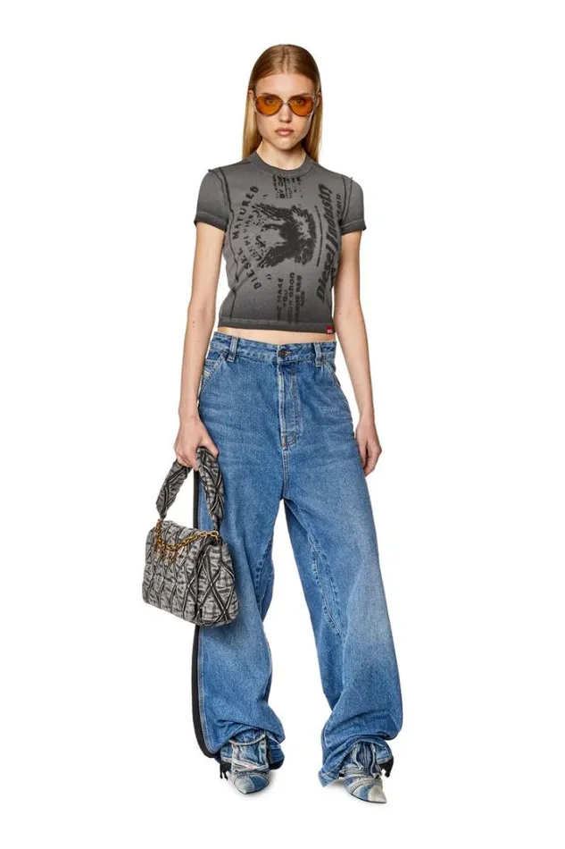 Women TSkinzyL1 Grey Diesel Tshirts And Tops