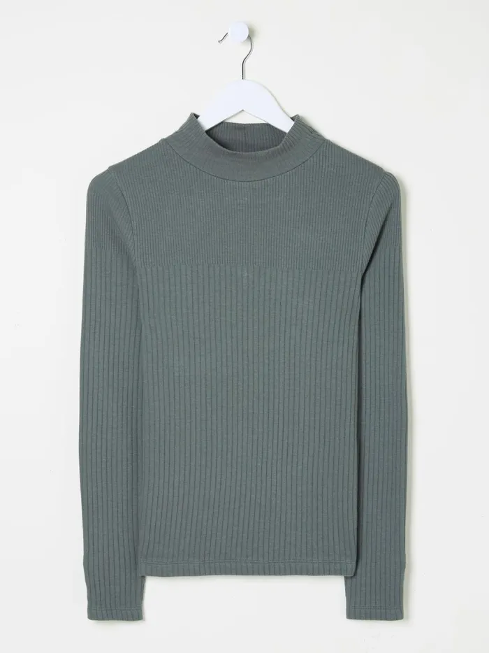 Women Tops and TShirts Fat Face Callie Grey High Neck Rib Top