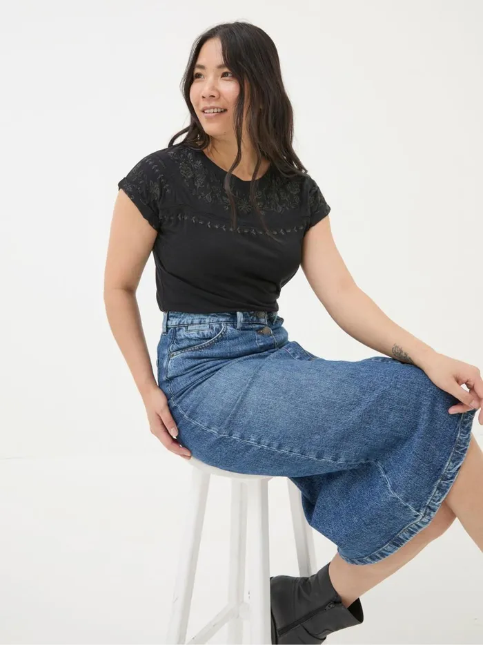 Women Tops and TShirts Fat Face Ivy Black Embroidered TShirt
