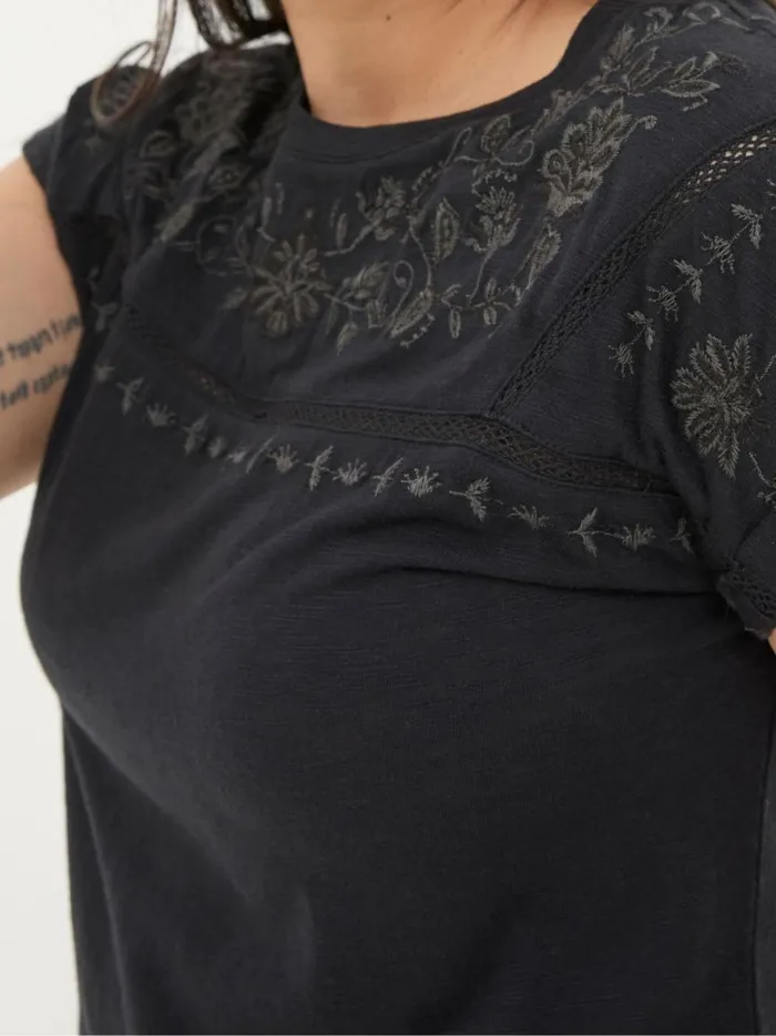 Women Tops and TShirts Fat Face Ivy Black Embroidered TShirt