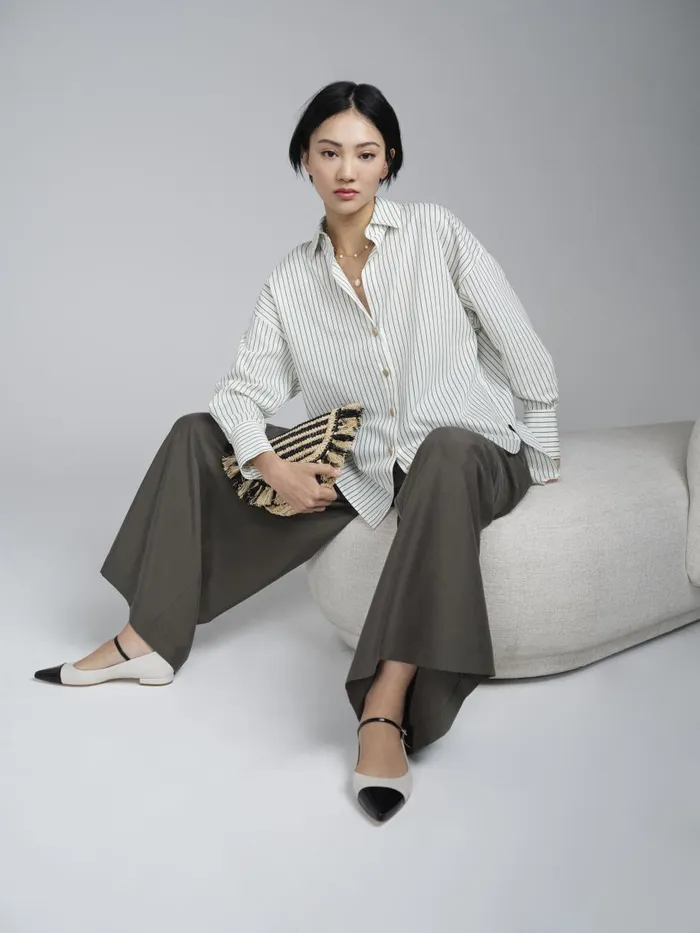 Women Tops LKBennett Bextor Cream And Green Stripe Italian ViscoseCotton Shirt Green Cream