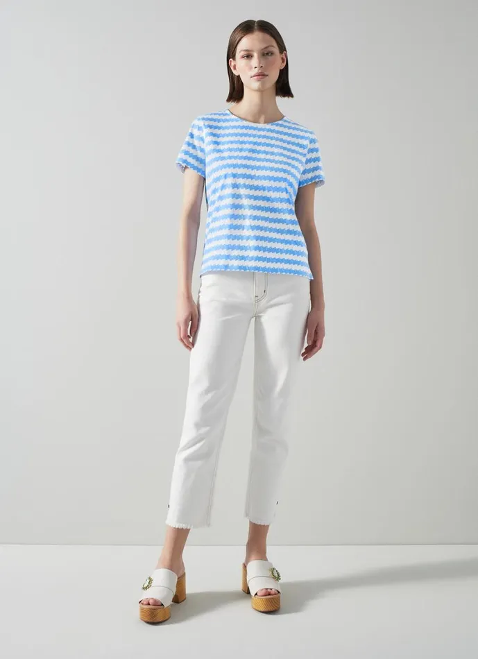Women Tops LKBennett Calder Blue And White Wavy Stripe Organic Cotton TShirt White Provence Women Tops LKBennett Calder Blue And White Wavy Stripe Organic Cotton TShirt White Provence