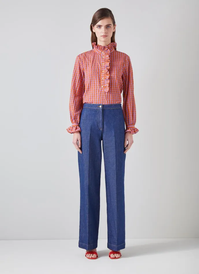 Women Tops LKBennett Camille Purple And Orange Gingham CottonBlend Blouse Orange Women Tops LKBennett Camille Purple And Orange Gingham CottonBlend Blouse Orange