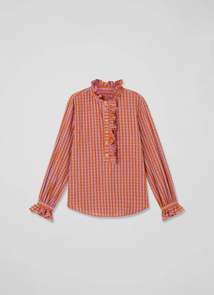 Women Tops LKBennett Camille Purple And Orange Gingham CottonBlend Blouse Orange Women Tops LKBennett Camille Purple And Orange Gingham CottonBlend Blouse Orange