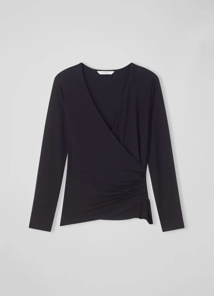 Women Tops LKBennett Eames Black Jersey Wrapover Top Black