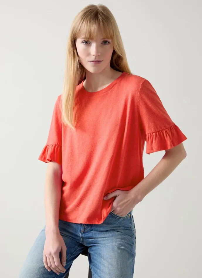 Women Tops LKBennett Gene Poinsettia Frill TShirt Strawberry
