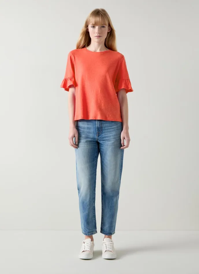 Women Tops LKBennett Gene Poinsettia Frill TShirt Strawberry Women Tops LKBennett Gene Poinsettia Frill TShirt Strawberry