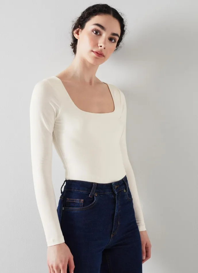 Women Tops LKBennett Miriam Ivory Square Neck Top With LENZING ECOVERO Viscose Ivory Women Tops LKBennett Miriam Ivory Square Neck Top With LENZING ECOVERO Viscose Ivory
