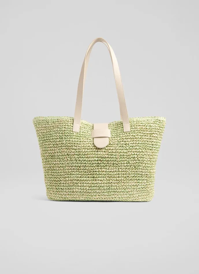Women Tote Bags LKBennett Tara Green Marl Raffia Shoulder Bag