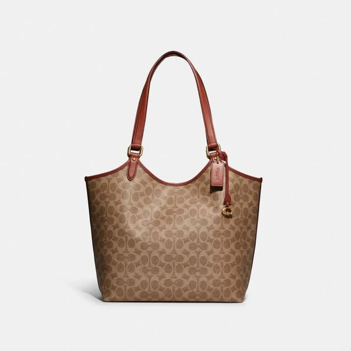 Women Totes and Carryalls Coach Day Tote In Signature Canvas Brasstanrust
