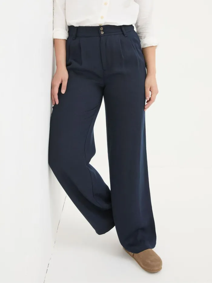 Women Trousers and Leggings Fat Face Navy Ginger Wide Leg Drape Trousers