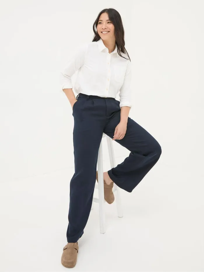 Women Trousers and Leggings Fat Face Navy Ginger Wide Leg Drape Trousers