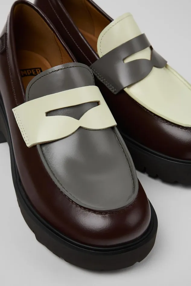Women Twins Multicolored Leather Loafers Camper Formal Shoes