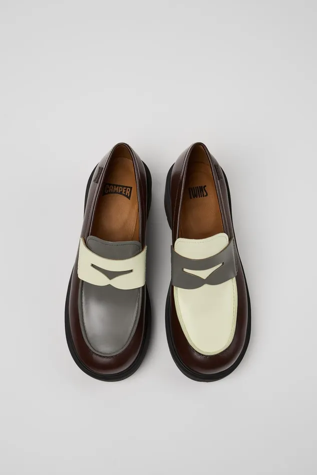 Women Twins Multicolored Leather Loafers Camper Formal Shoes