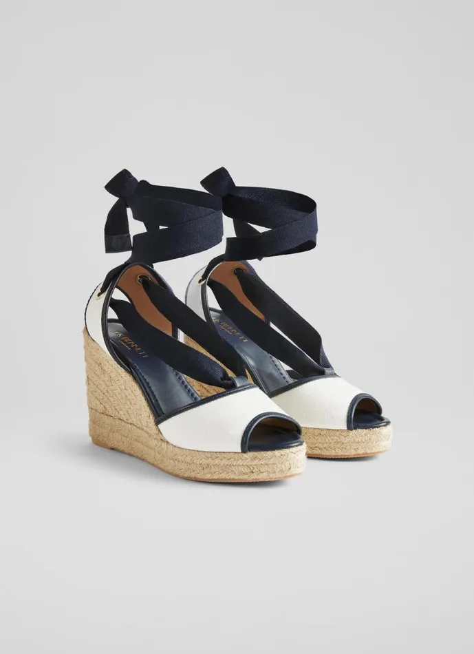 Women Wedges LKBennett Chiara Ecru And Navy Canvas Espadrille Wedges Navy Cream Women Wedges LKBennett Chiara Ecru And Navy Canvas Espadrille Wedges Navy Cream