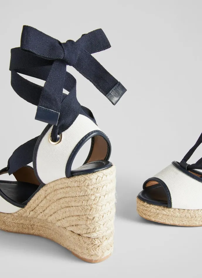 Women Wedges LKBennett Chiara Ecru And Navy Canvas Espadrille Wedges Navy Cream Women Wedges LKBennett Chiara Ecru And Navy Canvas Espadrille Wedges Navy Cream