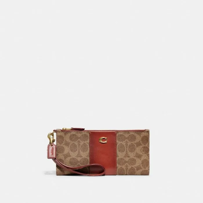 Women Wristlets Coach Double Zip Wallet In Signature Canvas Brasstanrust