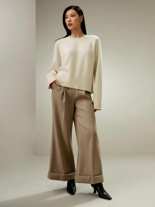 WoolBlend Crew Neck Sweater Women Lilysilk Knitwear