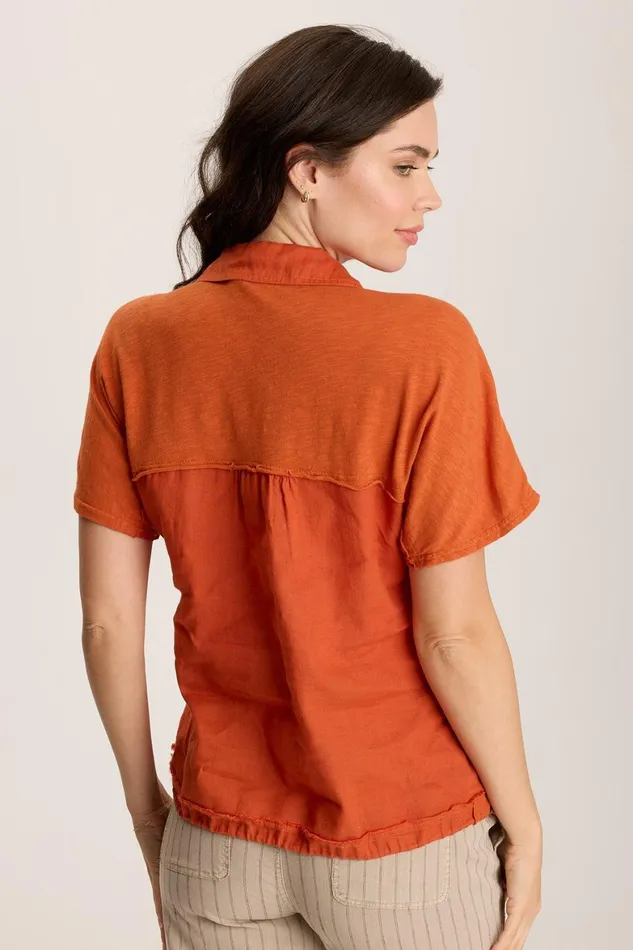 XCVI Inola Linen Cinched ButtonUp Top Women ShirtsBlouses