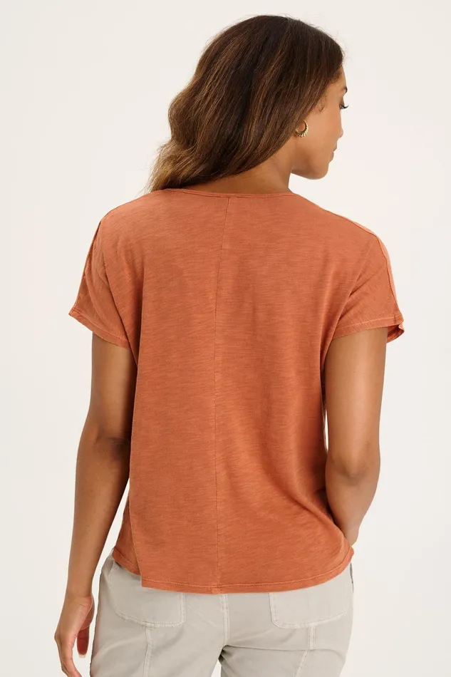 XCVI Jolina Twill VNeck Embroidered Tee Women ShirtsBlouses