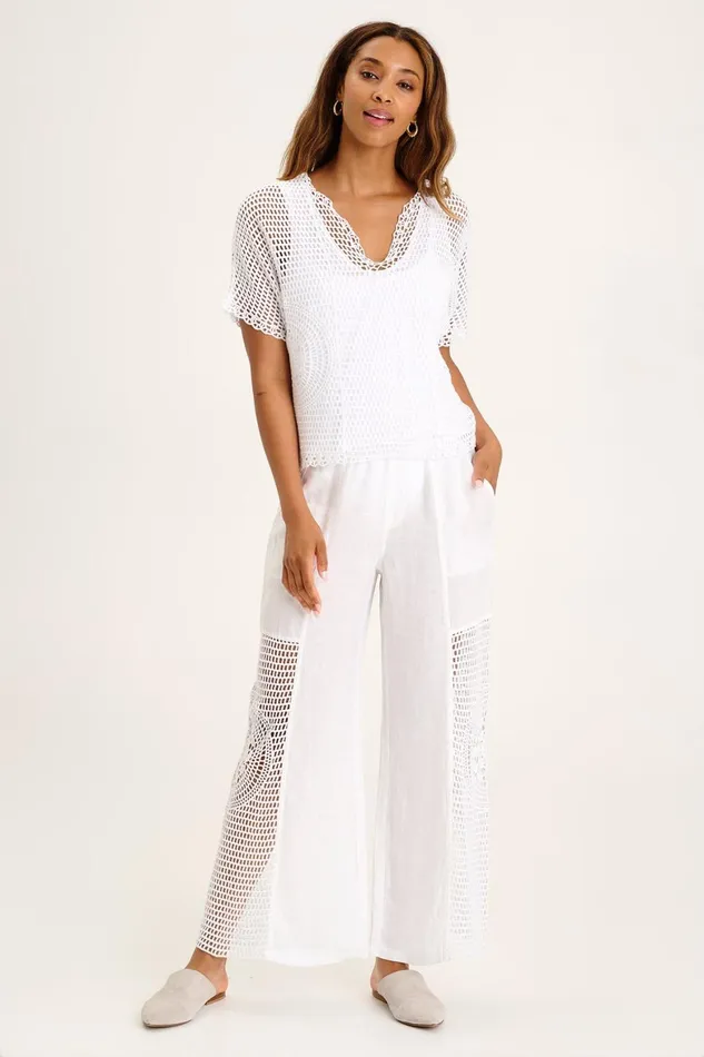 XCVI Tangent LinenCrochet Wide Leg Pant Women Pants